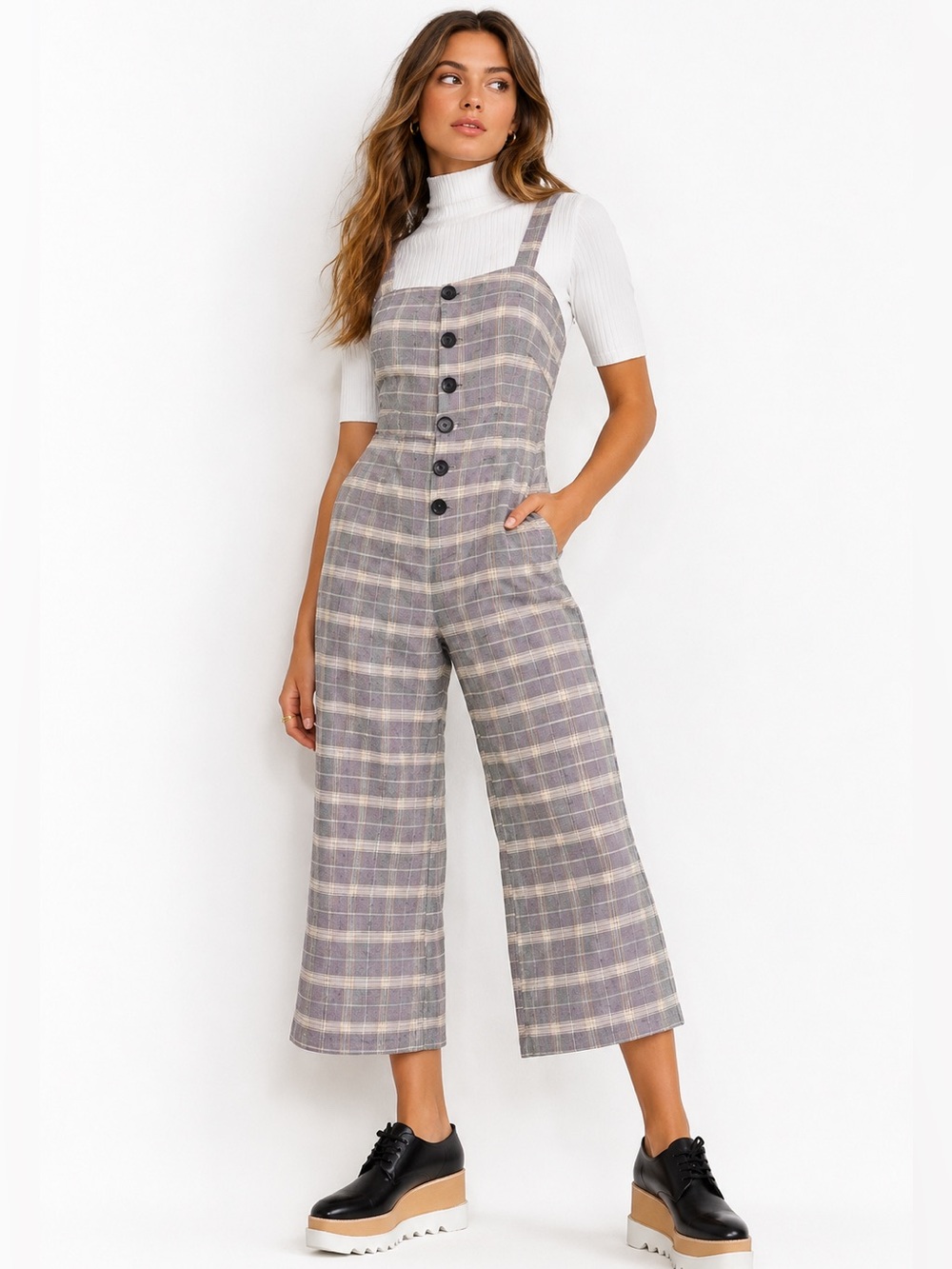 Cupcakes & Cashmere Plaid Wide Leg Cropped Jumpsuit Size 6